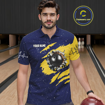 Blue And Yellow Grunge American Flag Bowling Shirts For Men Custom Patriotic Bowling Team Jersey TDM8019