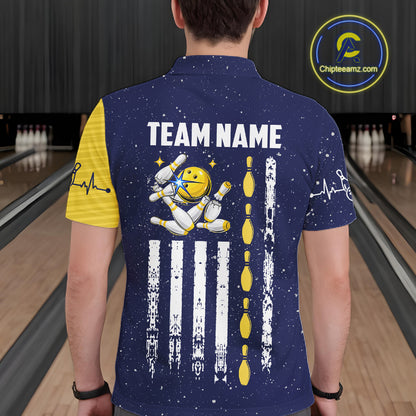 Blue And Yellow Grunge American Flag Bowling Shirts For Men Custom Patriotic Bowling Team Jersey TDM8019