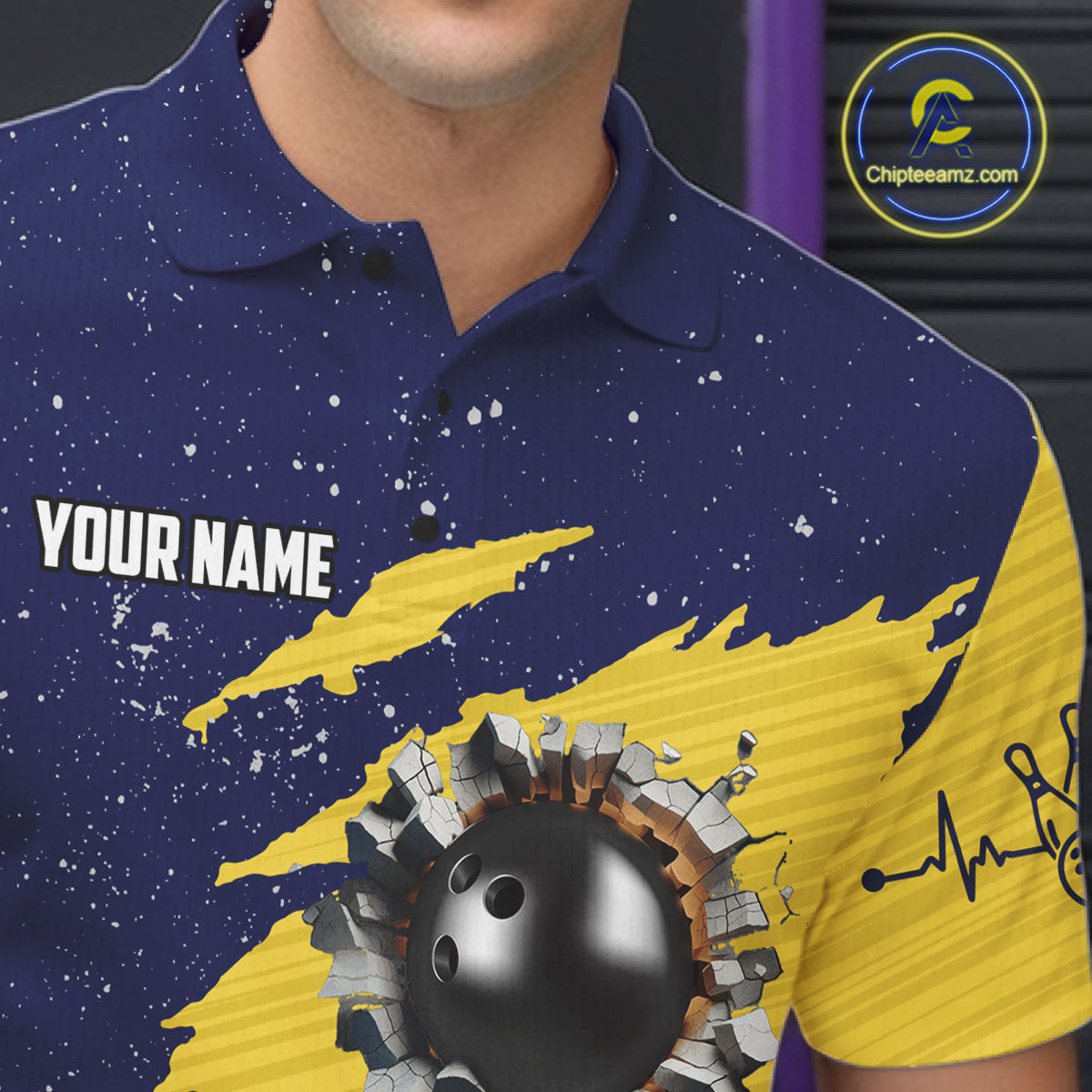 Blue And Yellow Grunge American Flag Bowling Shirts For Men Custom Patriotic Bowling Team Jersey TDM8019