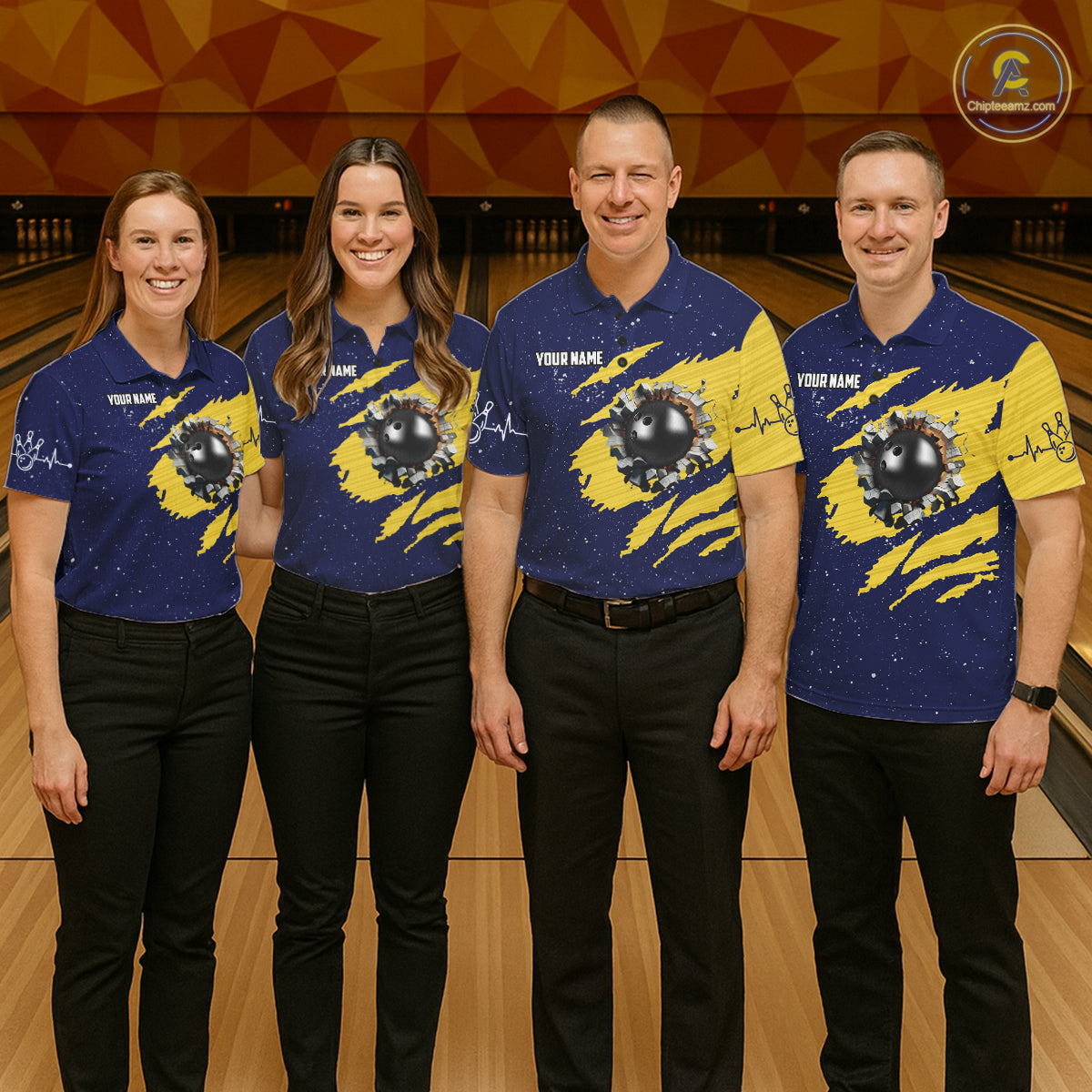 Blue And Yellow Grunge American Flag Bowling Shirts For Men Custom Patriotic Bowling Team Jersey TDM8019