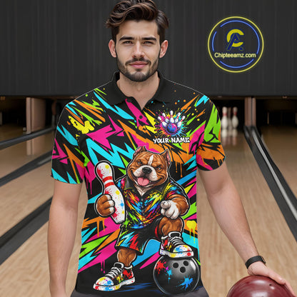 Funny American Bully Dog Bowling Shirts For Men Custom Colorful Graffiti Bowling Team Jersey TDM8028