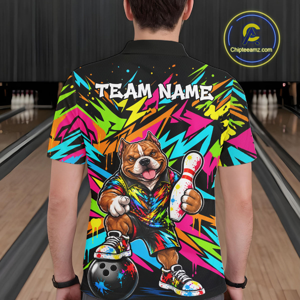 Funny American Bully Dog Bowling Shirts For Men Custom Colorful Graffiti Bowling Team Jersey TDM8028