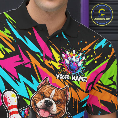 Funny American Bully Dog Bowling Shirts For Men Custom Colorful Graffiti Bowling Team Jersey TDM8028