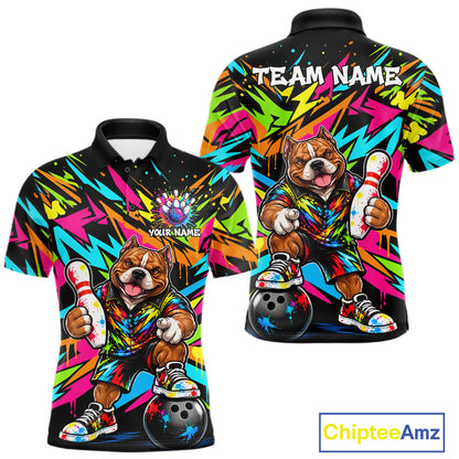 Funny American Bully Dog Bowling Shirts For Men Custom Colorful Graffiti Bowling Team Jersey TDM8028