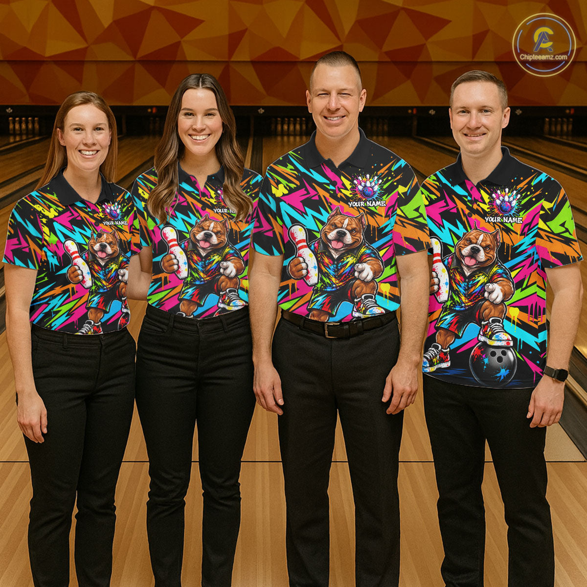Funny American Bully Dog Bowling Shirts For Men Custom Colorful Graffiti Bowling Team Jersey TDM8028
