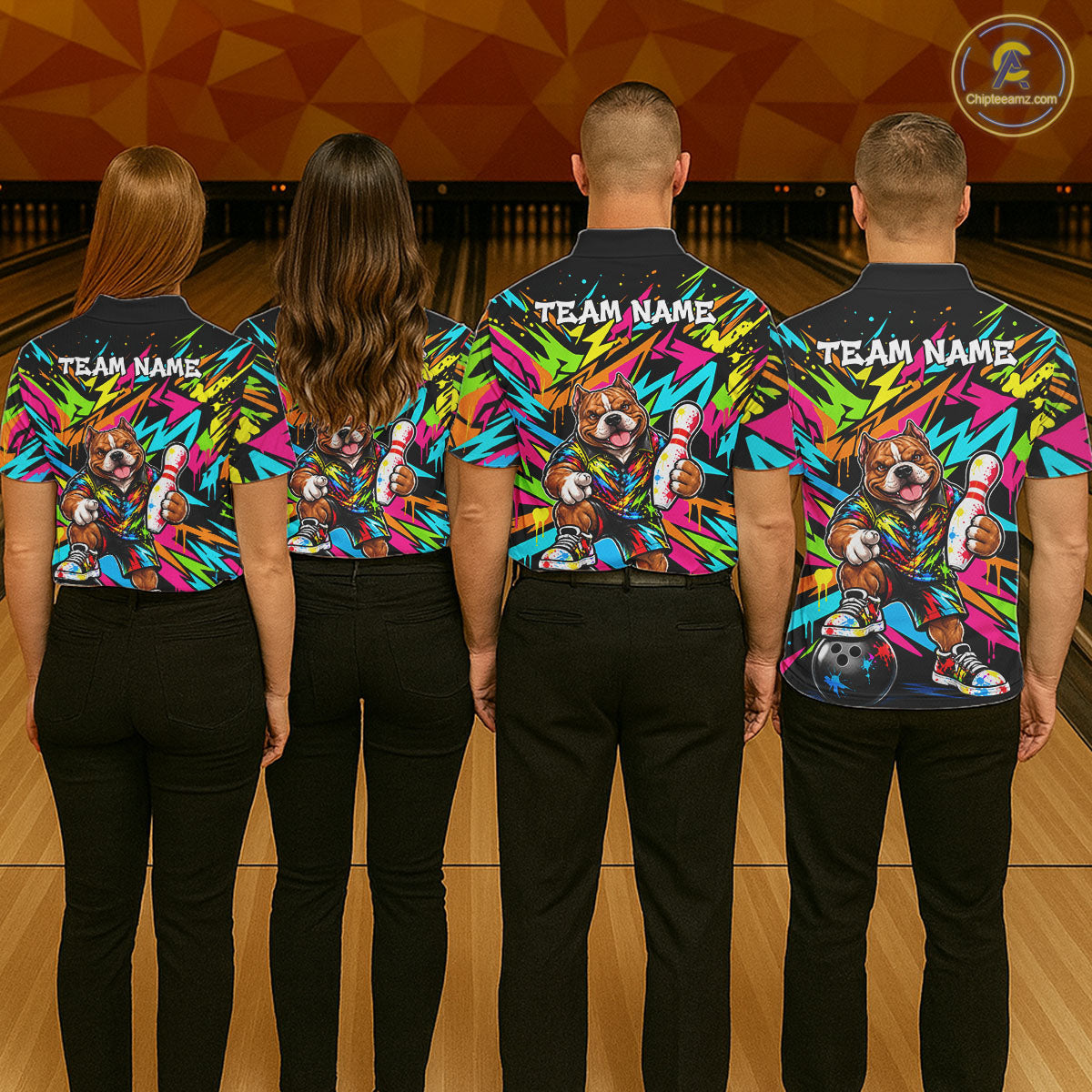 Funny American Bully Dog Bowling Shirts For Men Custom Colorful Graffiti Bowling Team Jersey TDM8028
