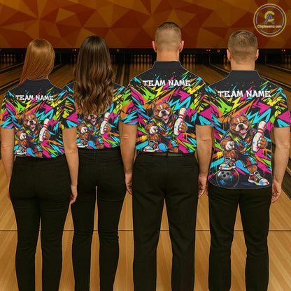 Funny American Bully Dog Bowling Shirts For Men Custom Colorful Graffiti Bowling Team Jersey TDM8028
