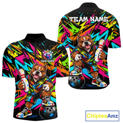 Funny American Bully Dog Bowling Shirts For Men Custom Colorful Graffiti Bowling Team Jersey TDM8028
