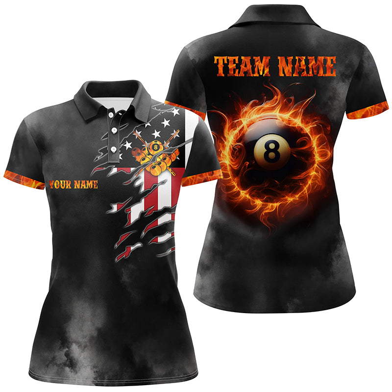 Personalized Flaming 8 Ball Pool Billiard Polo Shirts For Women Custom Us Flag For Billiard Lover TDM0649
