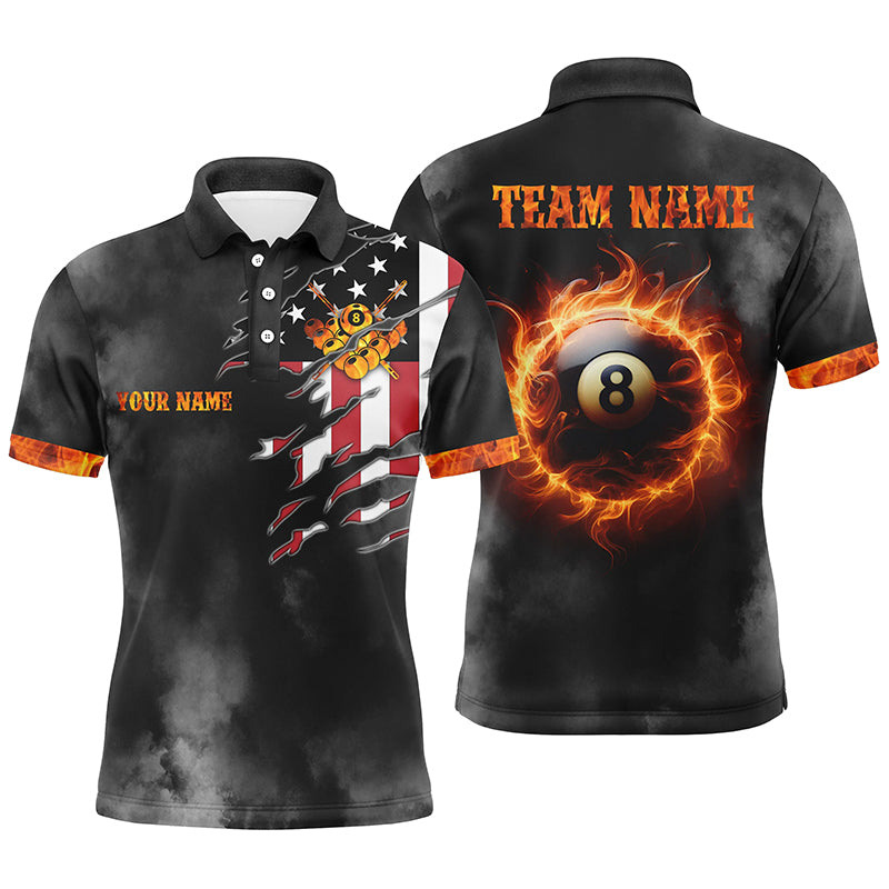Personalized Flaming 8 Ball Pool Billiard Polo Shirts For Men Custom Us Flag For Billiard Lover TDM0649