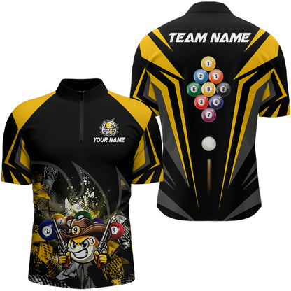 Funny 9 Ball Cowboy Billiard Shirts For Men Custom Yellow Black 9 Ball Pool Billiard Jerseys TDM3106