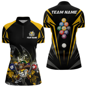 Funny 9 Ball Cowhand Billiard Shirts For Women Custom Yellow Black 9 Ball Pool Billiard Jerseys TDM3106