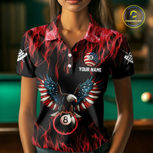 Load image into Gallery viewer, Red Flaming American Flag Eagle 8 Ball Billiard Shirt For Women Custom Patriotic Pool Team Jersey TDM5587
