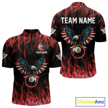 Load image into Gallery viewer, Red Flaming American Flag Eagle 8 Ball Billiard Shirt For Men Custom Patriotic Pool Team Jersey TDM5587