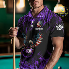 Load image into Gallery viewer, Purple Flaming American Flag Eagle 8 Ball Billiard Shirt For Men Custom Patriotic Pool Team Jersey TDM5588