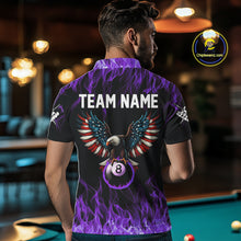 Load image into Gallery viewer, Purple Flaming American Flag Eagle 8 Ball Billiard Shirt For Men Custom Patriotic Pool Team Jersey TDM5588