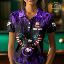 Load image into Gallery viewer, Purple Flaming American Flag Eagle 8 Ball Billiard Shirt For Women Custom Patriotic Pool Team Jersey TDM5588
