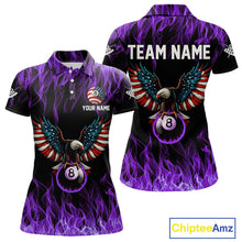Load image into Gallery viewer, Purple Flaming American Flag Eagle 8 Ball Billiard Shirt For Women Custom Patriotic Pool Team Jersey TDM5588