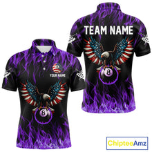 Load image into Gallery viewer, Purple Flaming American Flag Eagle 8 Ball Billiard Shirt For Men Custom Patriotic Pool Team Jersey TDM5588