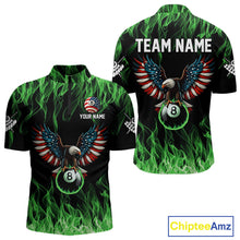 Load image into Gallery viewer, Green Flaming American Flag Eagle 8 Ball Billiard Shirt For Men Custom Patriotic Pool Team Jersey TDM5589