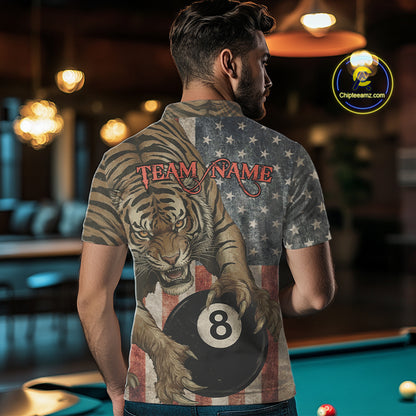 Personalized Vintage American Flag Tiger Billiard Shirt For Men, 8 Ball Pool Billiard Team Jerseys TDM5590