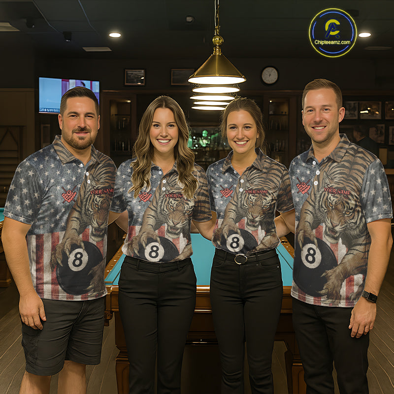Personalized Vintage American Flag Tiger Billiard Shirt For Women, 8 Ball Pool Billiard Team Jerseys TDM5590