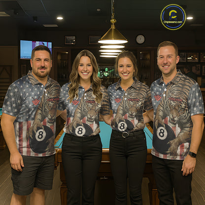 Personalized Vintage American Flag Tiger Billiard Shirt For Women, 8 Ball Pool Billiard Team Jerseys TDM5590