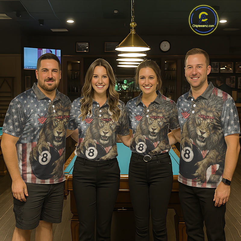 Personalized Vintage American Flag Lion Billiard Shirt For Men, 8 Ball Pool Billiard Team Jerseys TDM5591