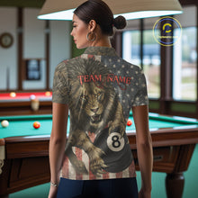 Load image into Gallery viewer, Personalized Vintage American Flag Lion Billiard Shirt For Women, 8 Ball Pool Billiard Team Jerseys TDM5591