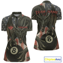 Load image into Gallery viewer, Personalized Vintage American Flag Dragon Billiard Shirt For Women, 8 Ball Pool Billiard Team Jerseys TDM5592