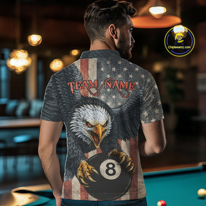 Personalized Vintage American Flag Eagle Billiard Shirt For Men, 8 Ball Pool Billiard Team Jerseys TDM5593