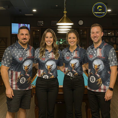 Personalized Vintage American Flag Eagle Billiard Shirt For Women, 8 Ball Pool Billiard Team Jerseys TDM5593