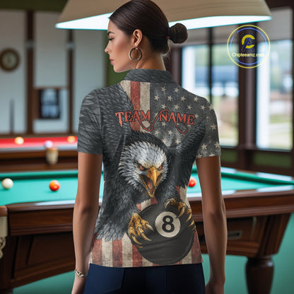 Personalized Vintage American Flag Eagle Billiard Shirt For Women, 8 Ball Pool Billiard Team Jerseys TDM5593