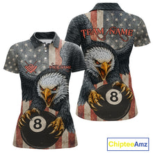 Load image into Gallery viewer, Personalized Vintage American Flag Eagle Billiard Shirt For Women, 8 Ball Pool Billiard Team Jerseys TDM5593