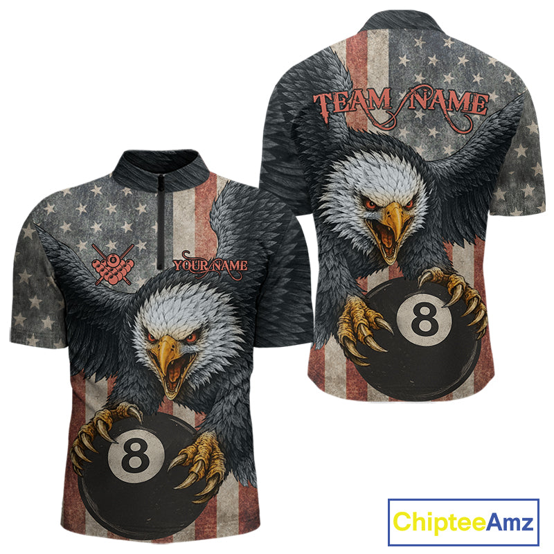 Personalized Vintage American Flag Eagle Billiard Shirt For Men, 8 Ball Pool Billiard Team Jerseys TDM5593