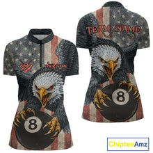 Load image into Gallery viewer, Personalized Vintage American Flag Eagle Billiard Shirt For Women, 8 Ball Pool Billiard Team Jerseys TDM5593
