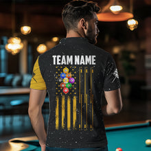 Load image into Gallery viewer, Yellow Black Grunge American Flag 9 Ball Pool Men Billiard Shirt Custom 9 Ball Billiard Team Jersey TDM3502