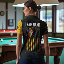 Load image into Gallery viewer, Yellow Black Grunge American Flag 9 Ball Pool Women Billiard Shirt Custom 9 Ball Billiard Jerseys TDM3502