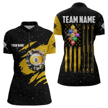 Load image into Gallery viewer, Yellow Black Grunge American Flag 9 Ball Pool Women Billiard Shirt Custom 9 Ball Billiard Jerseys TDM3502