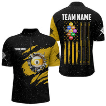 Load image into Gallery viewer, Yellow Black Grunge American Flag 9 Ball Pool Men Billiard Shirt Custom 9 Ball Billiard Team Jersey TDM3502