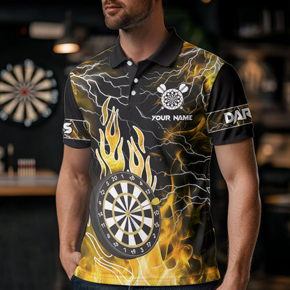 Yellow Dart Board Fire Flame Custom Eagle Dart Shirts For Men, Thunder Lightning Dart Team Jerseys TDM3508