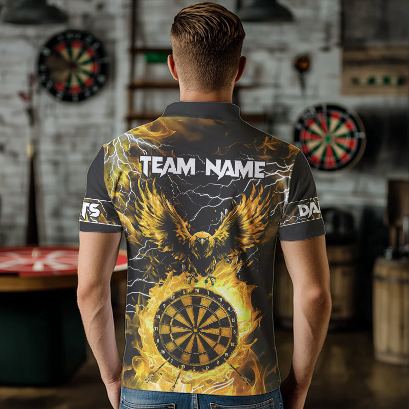 Yellow Dart Board Fire Flame Custom Eagle Dart Shirts For Men, Thunder Lightning Dart Team Jerseys TDM3508