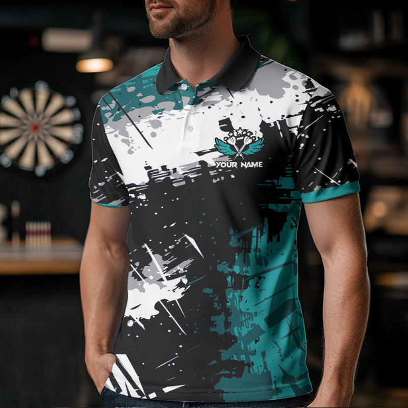 Grunge Turquoise Paint Splash Dart Shirts For Women Custom Darts Team Jersey Polo & 1/4 Zip TDM3509