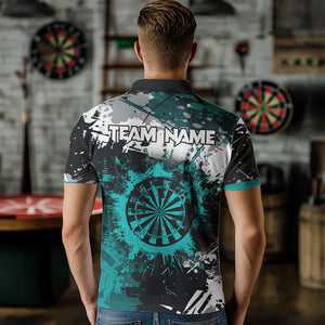 Grunge Turquoise Paint Splash Dart Polo & Quarter Zip Custom Dart Shirts For Men Darts Jerseys TDM3509