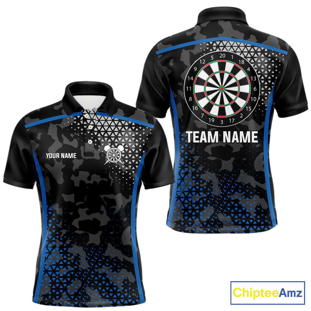Black And Blue Camo Dart Shirt With Pocket Option For Men Custom Dart Jersey TDM5828