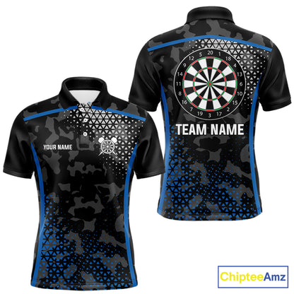 Black And Blue Camo Dart Shirt With Pocket Option For Men Custom Dart Jersey TDM5828