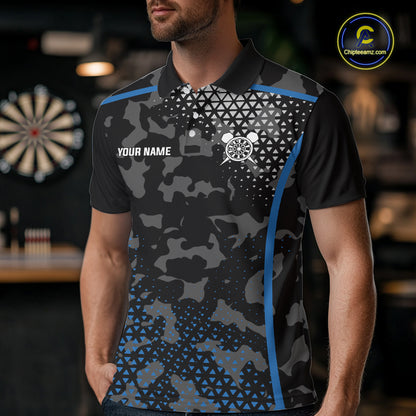 Black And Blue Camo Dart Shirt With Pocket Option For Men Custom Dart Jersey TDM5828