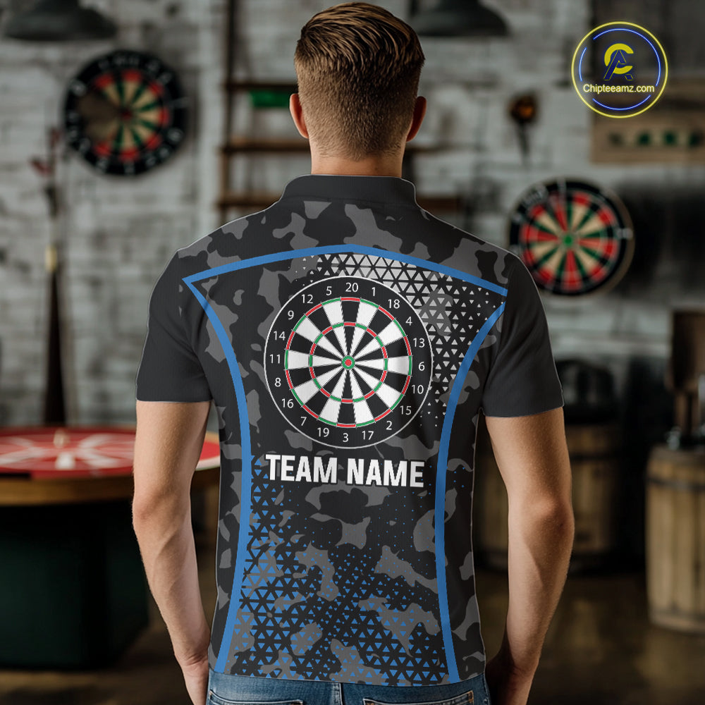 Black And Blue Camo Dart Shirt With Pocket Option For Men Custom Dart Jersey TDM5828