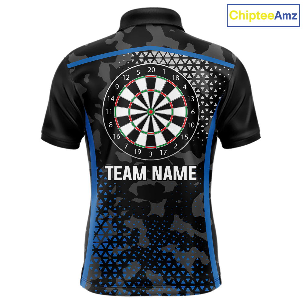 Black And Blue Camo Dart Shirt With Pocket Option For Men Custom Dart Jersey TDM5828