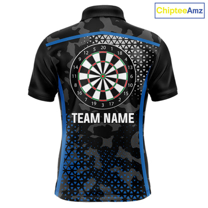 Black And Blue Camo Dart Shirt With Pocket Option For Men Custom Dart Jersey TDM5828